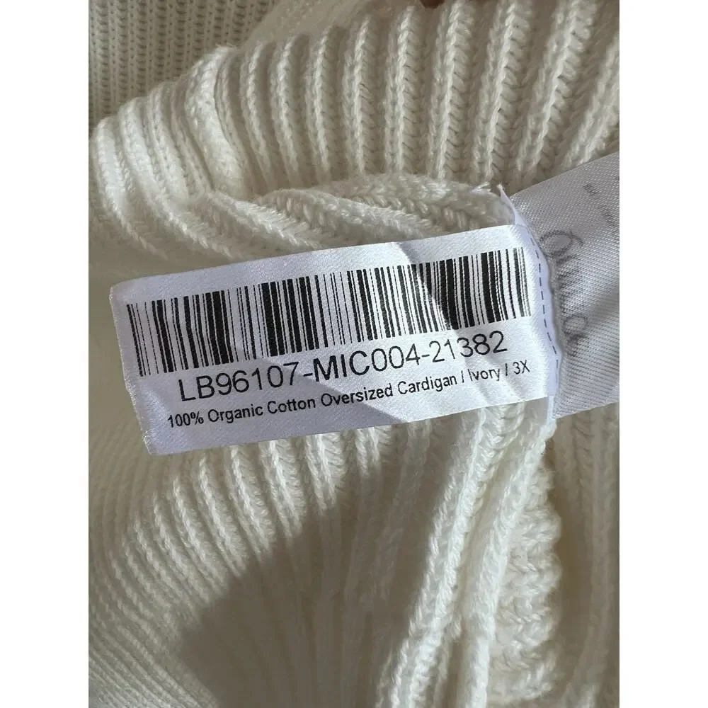 Quince Women Plus Sz 3X 100% Organic Cotton Oversized Open Cardigan Ivory Cream